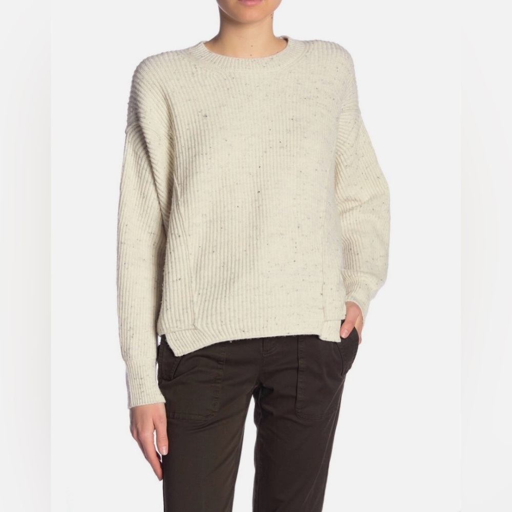 Vince Flecked Wool Cashmere Blend Ribbed Panel Hem Sweater Cream Women's XS HTF